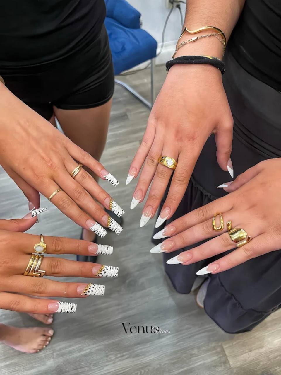 Classic white French manicure.