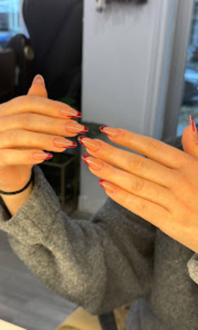 Red French manicure.