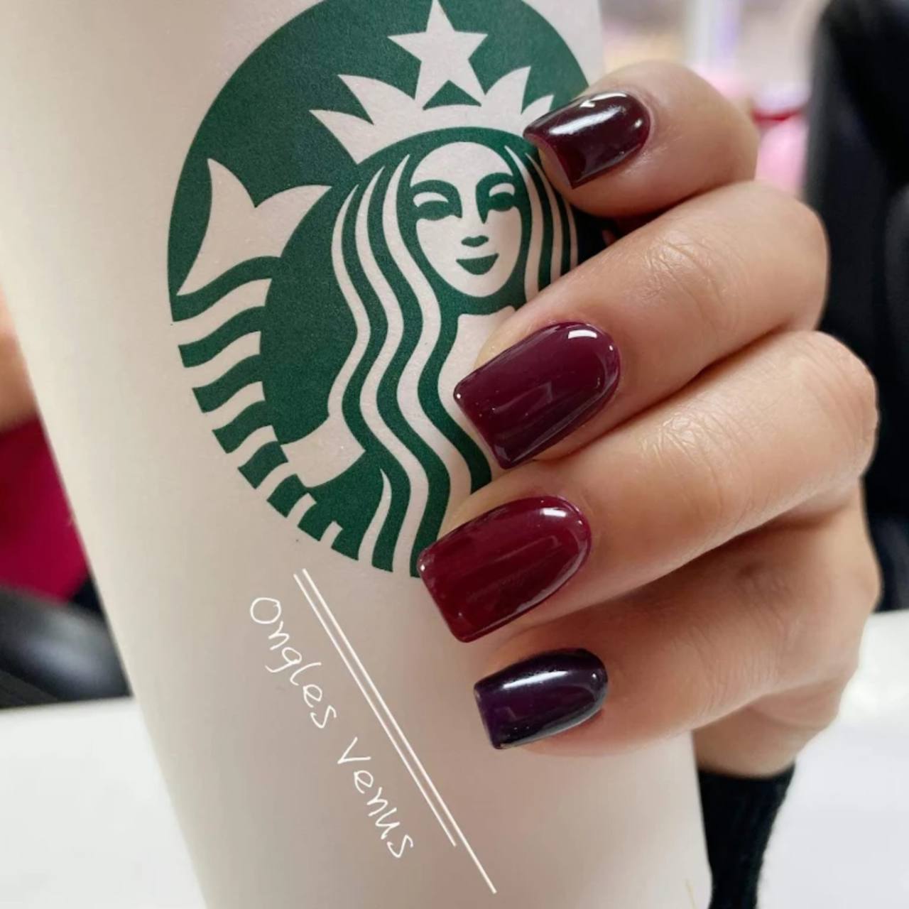 Burgundy Shellac manicure.